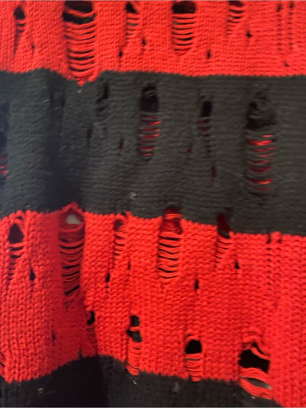 Goth Distressed Freddy Krueger Vibe Red & Black Striped Cropped Sweater - Picture 9 of 11